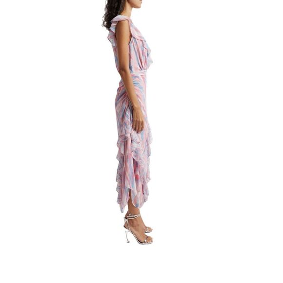 NWT Ramy Brook “Anika” ruffle chiffon maxi dress in pink and blue hues. Size 2 - Picture 3 of 14